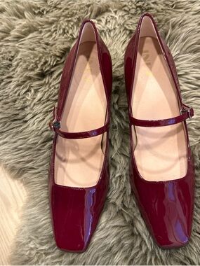 ZARA Patent Mary Jane Flats in Burgundy